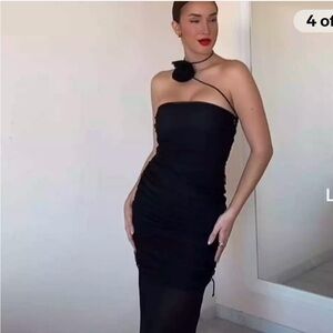 ZARA FLORAL TULLE BLACK DRESS